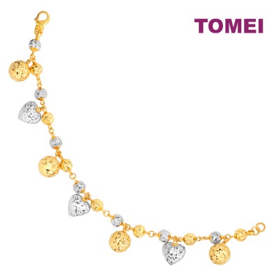 TOMEI Dual-Tone Lovely Beads Bracelet, Yellow Gold 916 (9M-B6134S-2C)