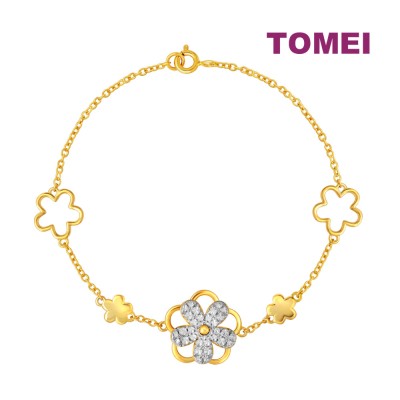 TOMEI Diamond Cut Collection Spinning Flower Bracelet, Yellow Gold 916 (9M-YG1466B-2C )