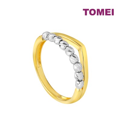 TOMEI Dual-Tone White Beads Ring, Yellow Gold 916 (9O-YG0895R-2C-15)