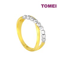 TOMEI Criss-Cross White Beads Ring, Yellow Gold 916 (9O-YG0896R-2C-15)