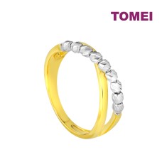 TOMEI Criss-Cross White Beads Ring, Yellow Gold 916 (9O-YG0896R-2C-15)