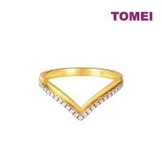 TOMEI Diamond Cut Collection V Trending Ring, Yellow Gold 916 (9O-YG0916R-2C-10)