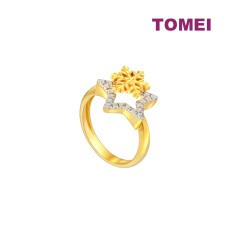 TOMEI Diamond Cut Collection Snowflake & Star Ring, Yellow Gold 916 (DC-YG0949R-2C-13)