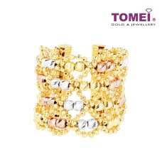 TOMEL Lusso Italia 4 Tiers Tri-Tone Beads Ring, Yellow Gold 916