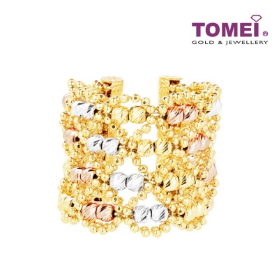 TOMEL Lusso Italia 4 Tiers Tri-Tone Beads Ring, Yellow Gold 916