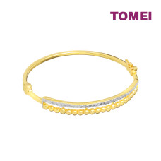 TOMEI Dual-Tone Bead Bangle, Yellow Gold 916 ( 9L-BK1654-2C )