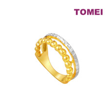 TOMEI Dual-Tone Ring With Beads, Yellow Gold 916 (9O-RG1630-2C)