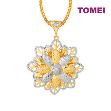 TOMEI Dual-Tone Blooming Flower Pendant, Yellow Gold 916 (9P-PT8901-L-2C)