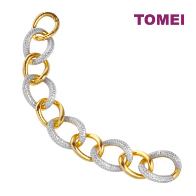 TOMEI Diamond Cut Collection Link Bracelet, Yellow Gold 916 (DC-YG1485B-2C)