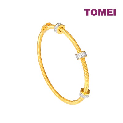 TOMEI Diamond Cut Collection Geometric Bead Bangle, Yellow Gold 916 (DC-YG1512B-2C)