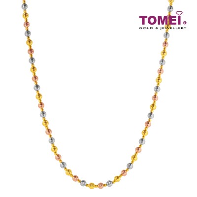 TOMEI Lusso Italia Grande Triple Tone Ball Necklace, Yellow Gold 916 (IN-LD083-CL)