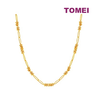 TOMEI Etched Quartet Chain Link Long Necklace, Yellow Gold 916 (NN3750-B-1C)